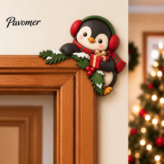 Holiday Door Decor Christmas Wooden Topper, Funny Snowman Nutcracker Penguin Angel Santa Claus Indoor Decoration Frame Corner Sign for Window