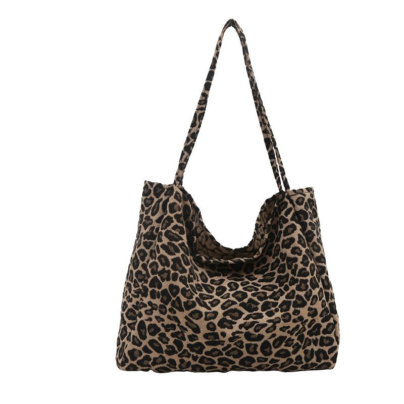 Korean Ins Niche Design Retro Leopard Print Lamp Velvet Literary Canvas High-end Versatile Student One-shoulder Crossbody Bag