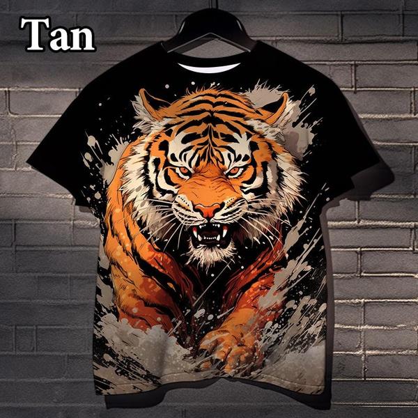 

Футболка з 3D-друком із забавними тваринами та тигром. Весела повсякденна вулична особиста модна футболка з коротким рукавом XXXL небо синє кольору