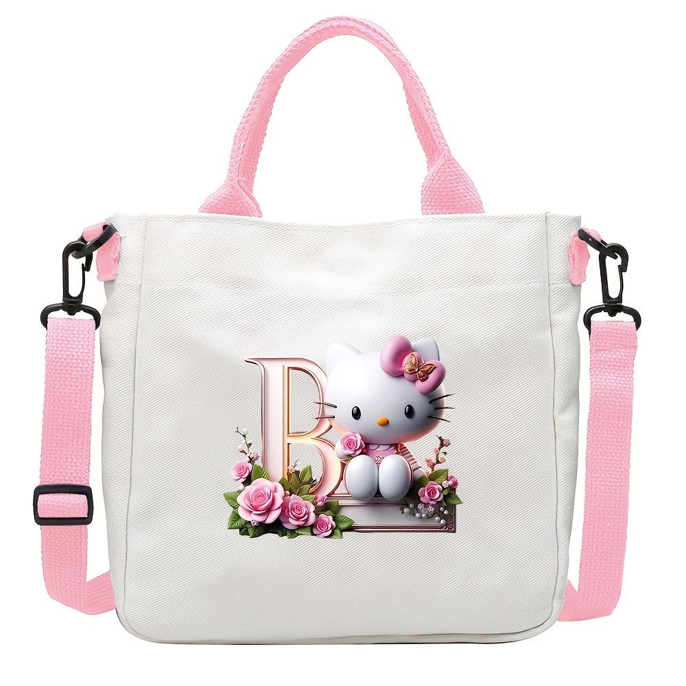 Sweet Cartoon Print 26 Letter Canvas Bag Schoolgirl Portable Crossbody Shoulder Bag Trend