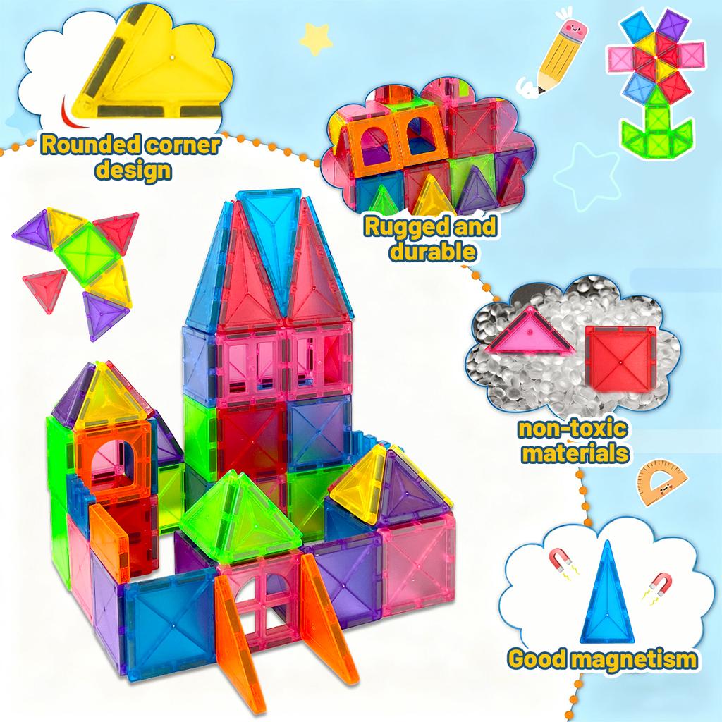 Magnetic Building Blocks Construction Set Montessori Sensory Educational DIY Toy For 3Years+ Old Kids Boys Girls Gifts