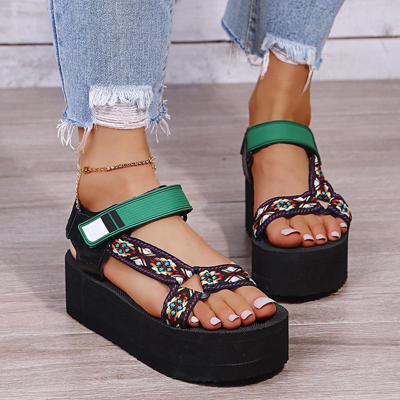 Summer Thick-soled Sponge Cake and Velcro Women's Sandals Beach Shoes