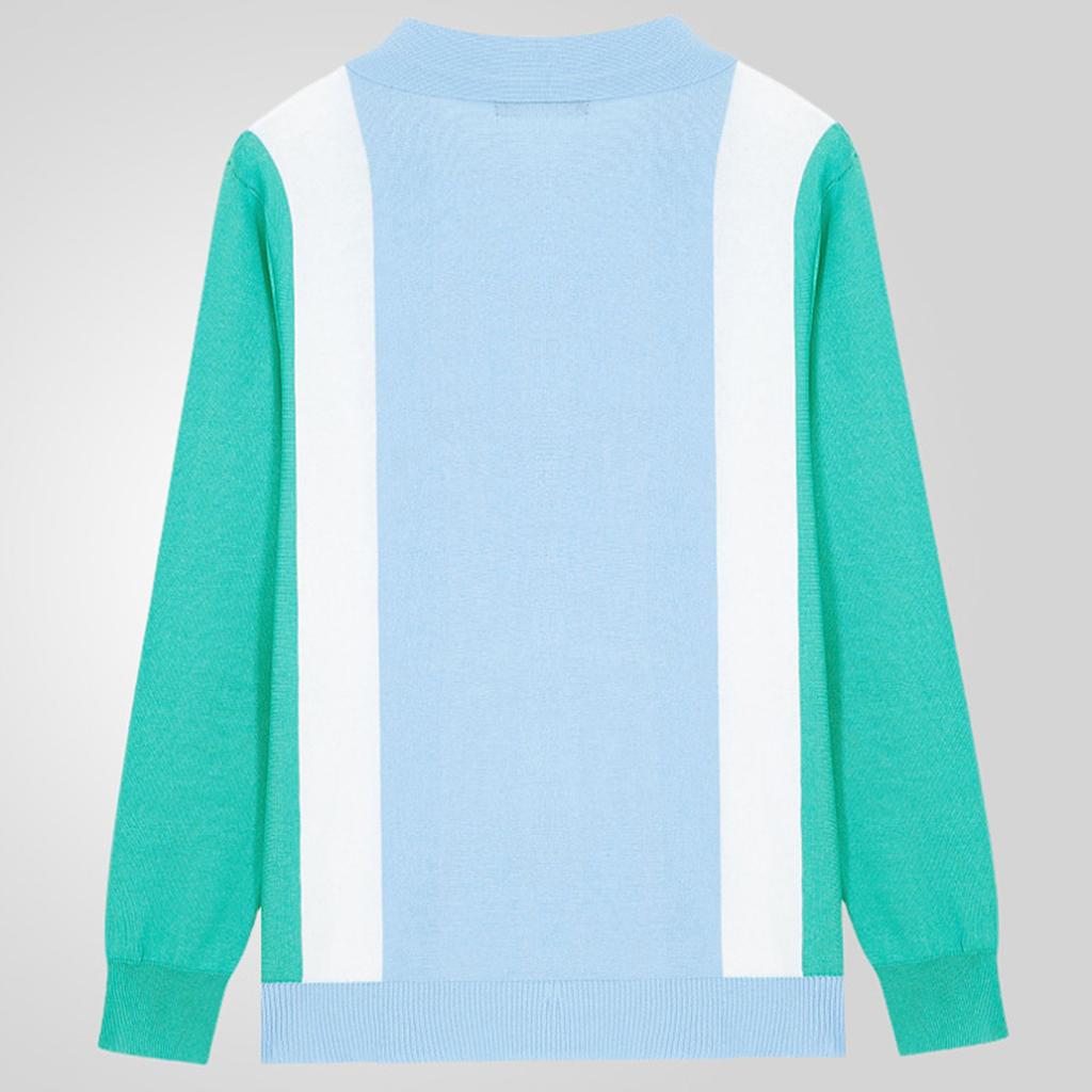 Men's Casual Color - Blocked Knitted Cardigan With Turned - Up Collar And Ribbed Cuffs Outerwear