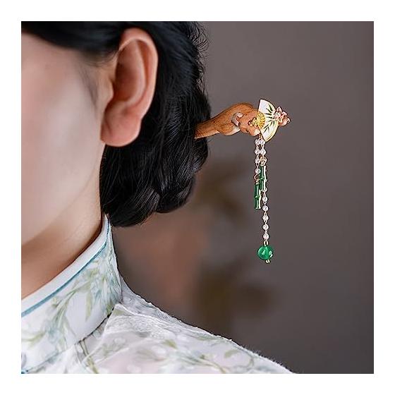 Kanzashi Hairpin - Peach Wood, Japanese Accessory, Hair Ornament, Everyday Wear, Simple, Popular, Cute, 18cm, Natural Wood, Thick Shaft, Smooth