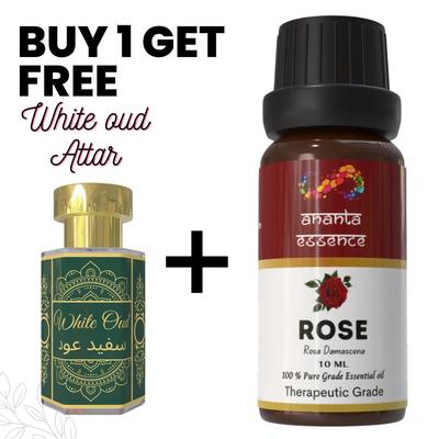 Rose 10 Ml Essential Oil for Aromatherapy & Home Fragrance with Free 5 Ml White Oud Attar | Essential Oil for Diffuser