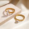 Stainless Steel Oval Round Zircon Rings for Women 18K Gold Plated Opened Rings Couple Women Waterproof Statement Jewelry Gifts