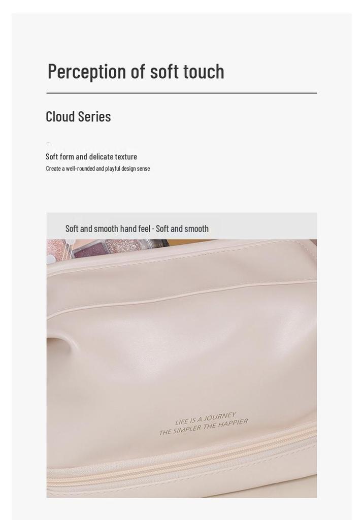 Double-Layer Cloud Makeup Bag - Large Capacity, Portable, Waterproof Toiletry Bag for Travel and Evening Parties.