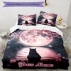 3PC Custom Name Night Moon Cat Reflection Bedding Set Duvet Cover Closure Includes 1 Duvet Cover & 2 Pillowcases for Bedroom