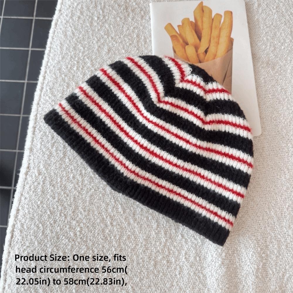 56-58cm Size Stripe Knitted Beanie Hat Polyester Soft Cold Proof Hat Warm Winter Beanie  For Women