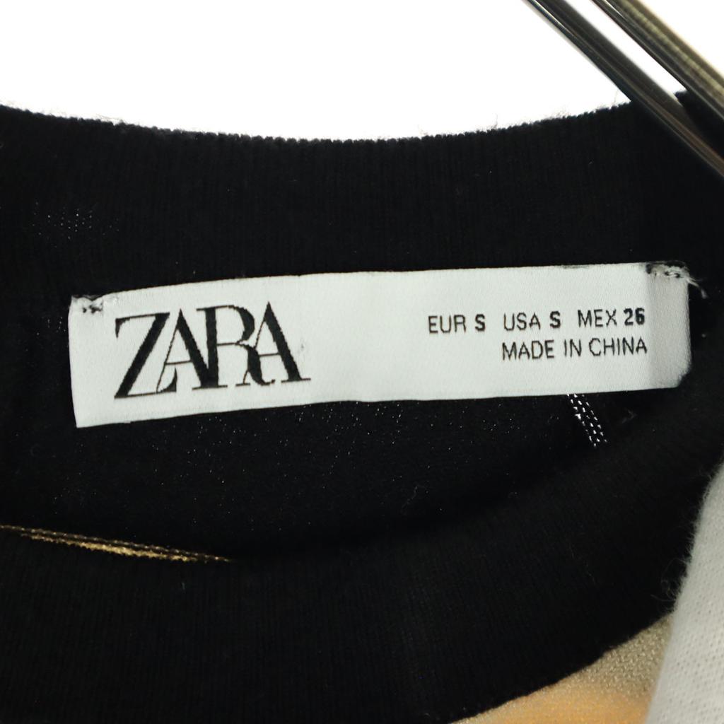 Zara Border Pattern Short Sleeve Round Neck Cardigan S Black Series Women Used