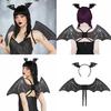 Bat Wing with Headwear Set Black Wing Bats Ears Headband Adults Halloween Wing Vampires Costume Wing