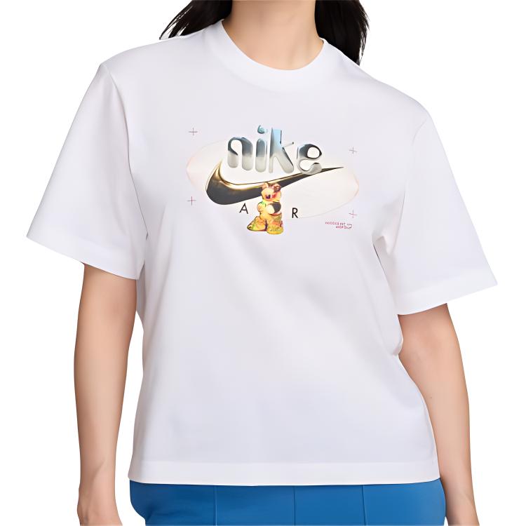 

Nike Удобная Дышащая Легкая Хлопковая Футболка с Коротким Рукавом с Принтом Женские топы Белый DX7927-100 S