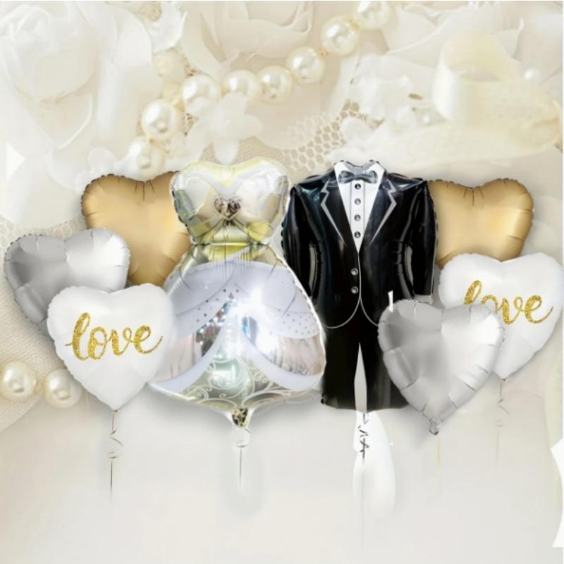 

Bride and groom 8-piece set, bride and groom balloons and 18-inch heart-shaped party decoration balloons, essential for weddings