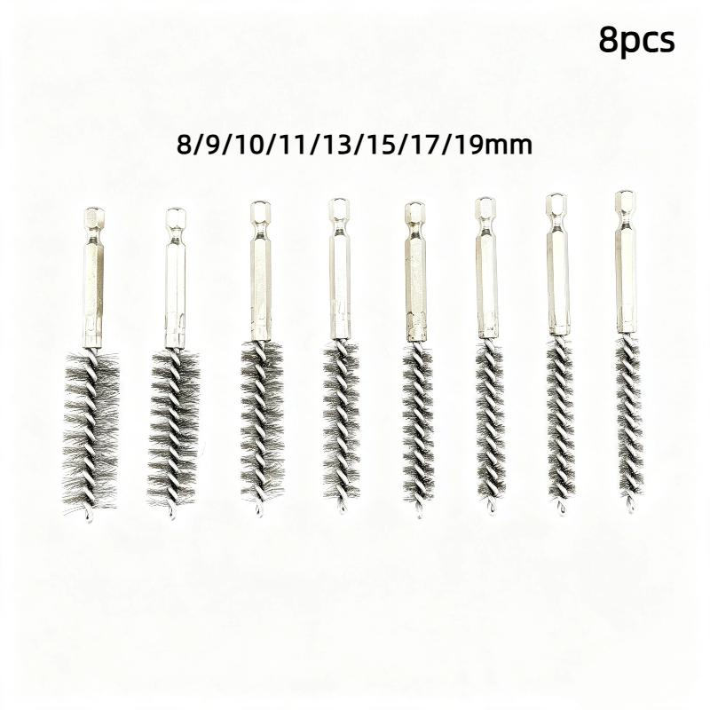 6/8/10/12/14Pcs 8-19Mm Stainless Steel Pipe Cleaning Brush 1/4 Hexagonal Wire Brush For Electric Drill Cleaning Tool