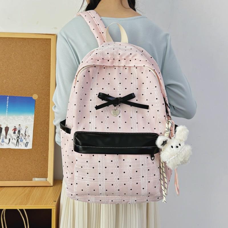 Schoolbag New Polka Dot Girl Backpack Tide Japanese Simple Versatile High Value Backpack Bow Student Travel Backpack