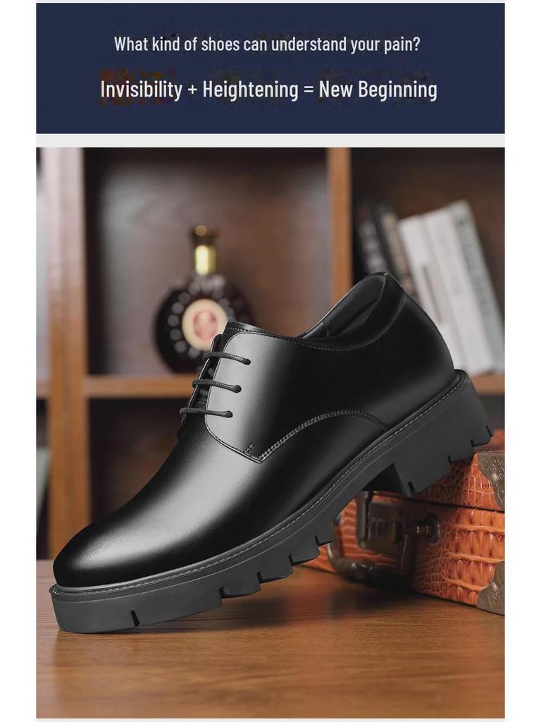 Spring Men's Genuine Leather Breathable Business Shoes - British Formal, Thick Sole, Height-Increasing, All-Match Korean Style