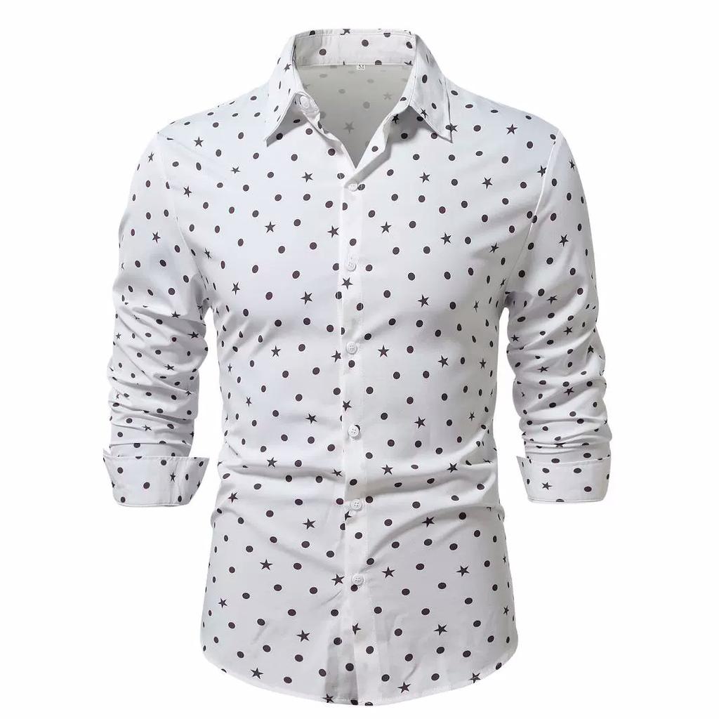 Polka Dot Star Printing  Dress Shirt for Men's Button Down Long Sleeve Casual Business Shirts