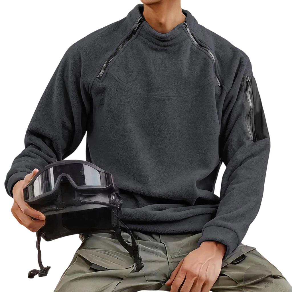 Heren Trend Ronde Hals Dubbele Rits Zak Effen Kleur Outdoor Functie Werkkleding Hoodie