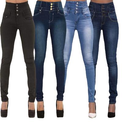 Calças casuais femininas cintura alta demin calças lápis jeans slim