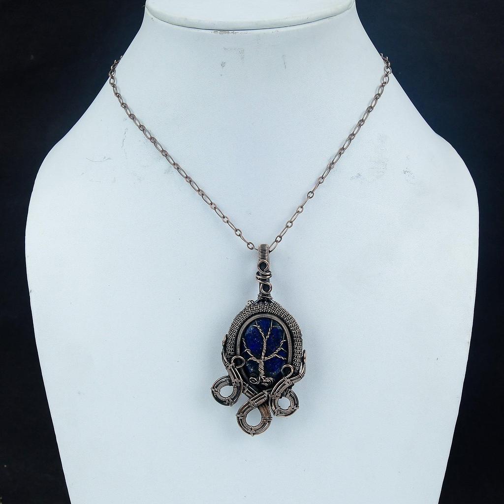 Lapis Lazuli Pendant Handmade Gemstone Jewelry, 999 Copper Wire Wrapped Pendant ,Unique Design Jewelry Pendant