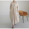 New Women's Plus Size Cotton Linen Dress, Loose Fit Round Neck Long Sleeve Knee-Length Pullover, Japanese Korean Forest Girl Style Casual Summer Dress