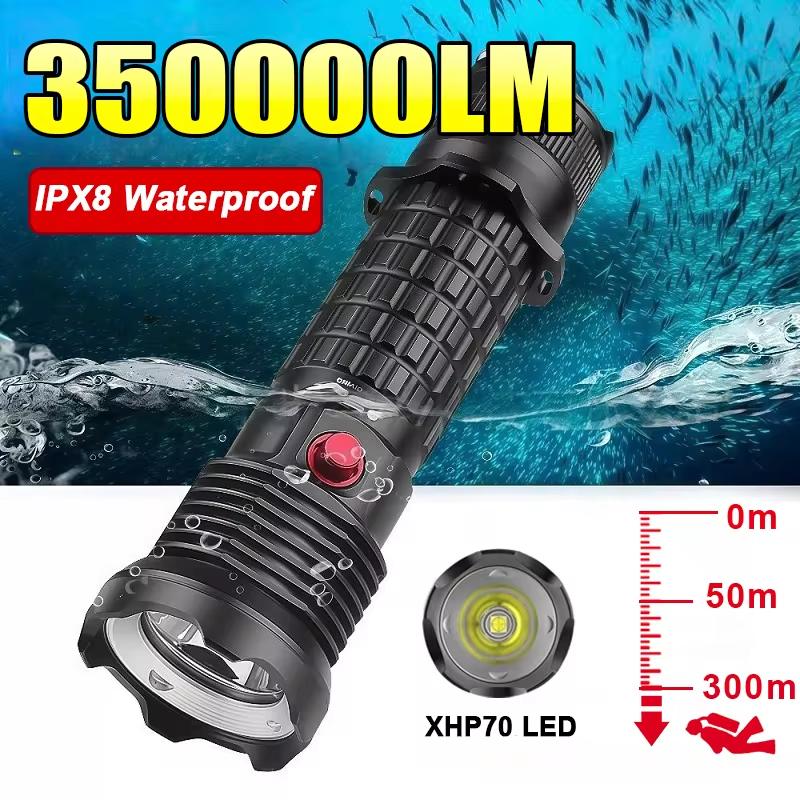Professional Diving Flashlight Rechargeable USB Underwater Dive Lantern IPX8 Waterproof Dive Torch Lights For Fishing Submarine