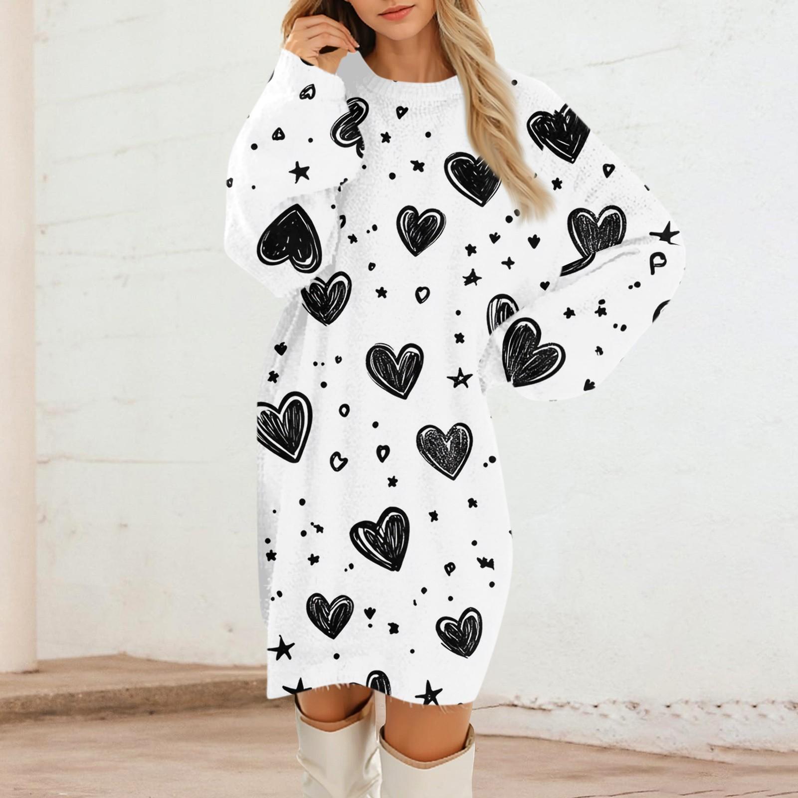 

Женские повседневные платья с круглым вырезом и длинным рукавом из плюша с принтом ко Дню святого Валентина S