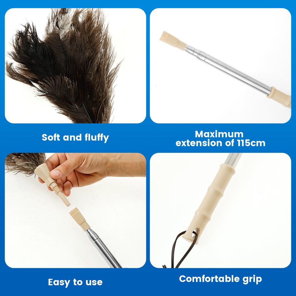 30-130CM Adjustable Ostrich Feather Duster Efficient Duster Furniture Cleaning Tool with Retractable Handle for Painting Craft