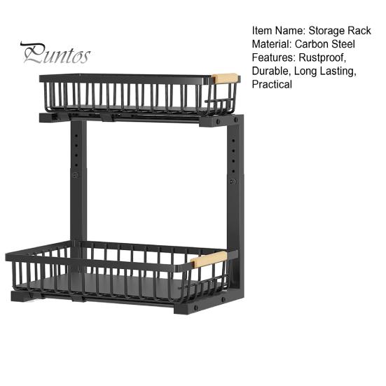 Under-Cabinet Storage Rack with Dual Sliding Trays Adjustable Height Metal Slide-Out Bathroom Kitchen Sink Organizer with Handle