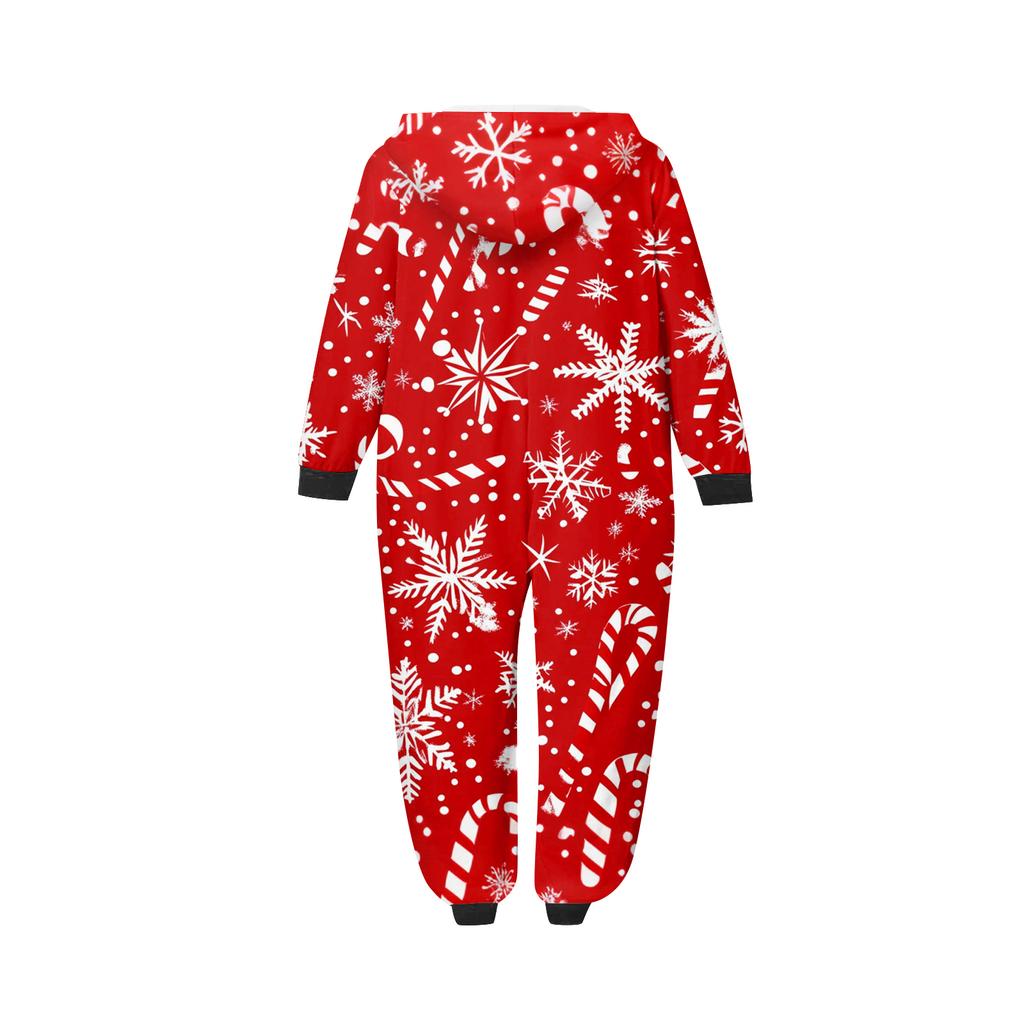 Christmas Print Family Matching Hooded Long Sleeved Zippered Jumpsuit Set