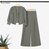 ZANZEA Women Long Sleeve Cardigan Blouse and Wide Leg Pants Two Piece Suit Sets