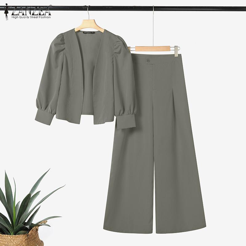 ZANZEA Women Long Sleeve Cardigan Blouse and Wide Leg Pants Two Piece Suit Sets