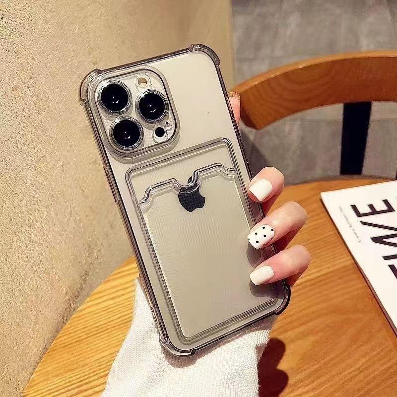 Transparent Card Slot Bag Holder Case For iPhone 17 16 15 14 13 12 11 Pro Max X XR 7 8 Plus Clear Wallet Shockproof Soft Cover