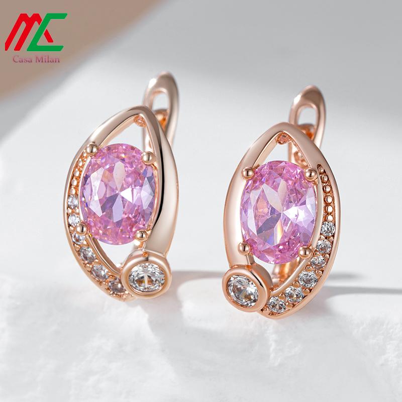 

Casa Milan Роскошные овальные розовые натуральные циркониевые английские серьги для женщин 585 пробы серьги невесты цвета розового золота леди подарок свадебные украшения