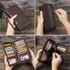 Portfel męski ze skóry naturalnej Clutch Zipper Card Holder Portmonetki męskie Vintage Długie portfele z paskiem na rękę