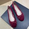 Fashion Flat Shoes for Women's 2025 New Retro Ballet Shoes Butterfly Knot Suede Shallow Round Toe Women's Shoes Large Size 44 43 42