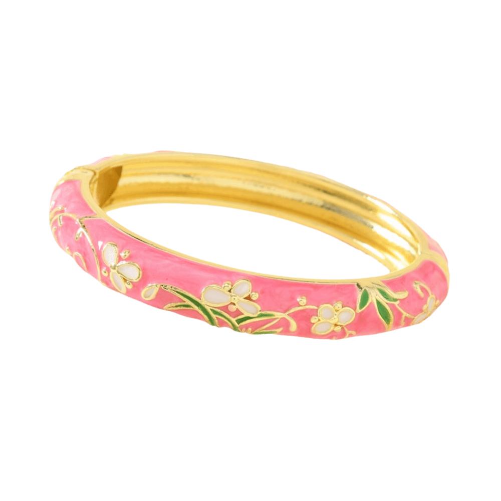 Elegant Cloisonne Bangle Rhinestone Retro Court Floral Bangle Charming Enamel Bracelet  Fashion