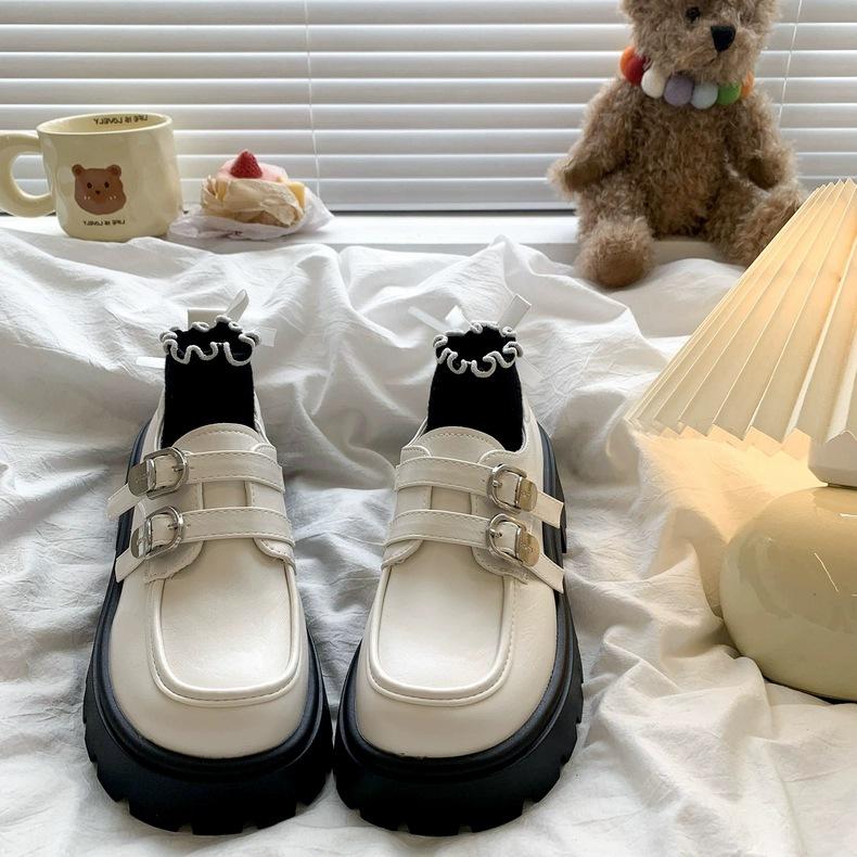 

French thick high-heeled black small leather shoes women s autumn 2025 new small height-increasing thick-soled versatile loafers 39