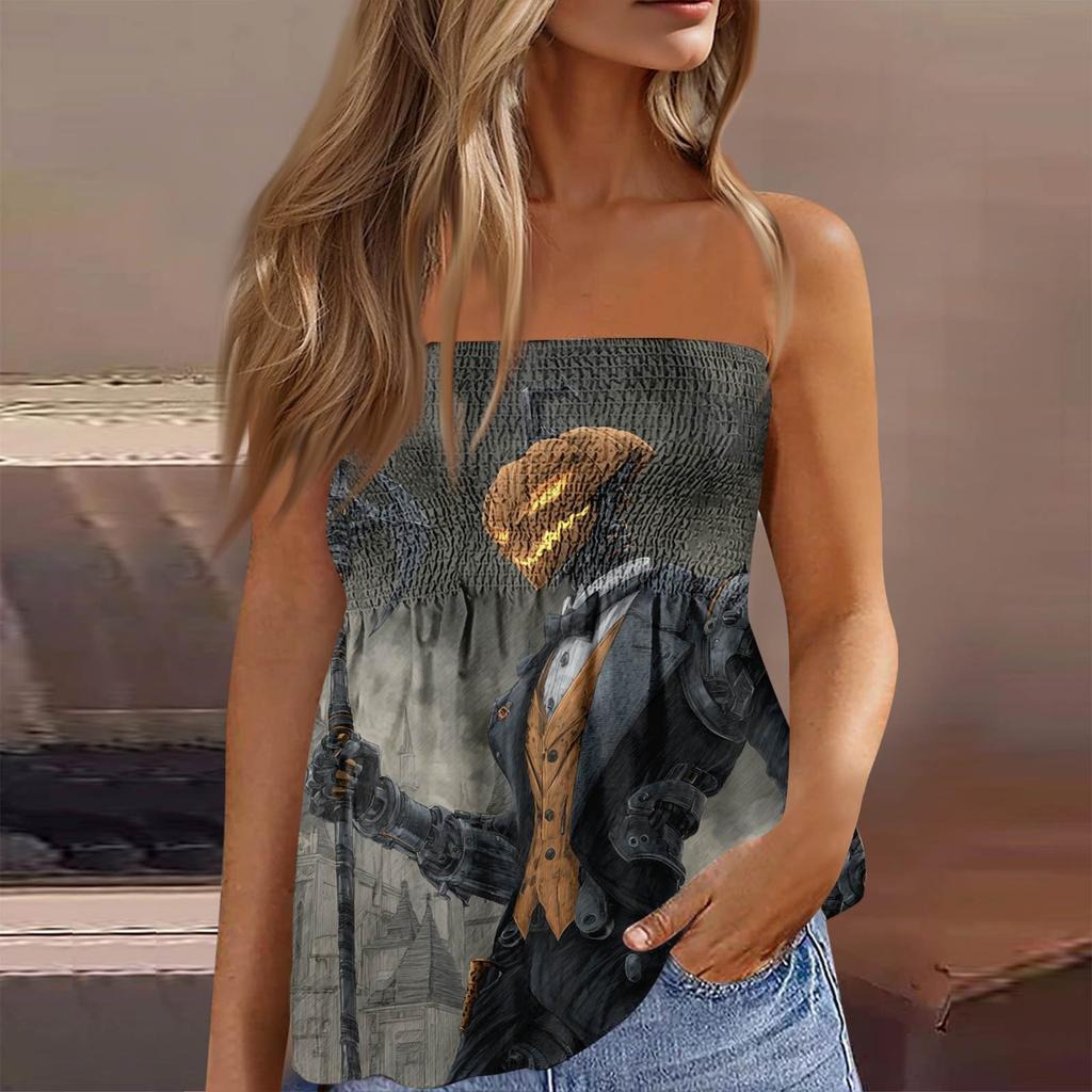 Summer Tube Tops For Women,Cute Sexy Off Shoulder Print Sleeveless T-Shirt