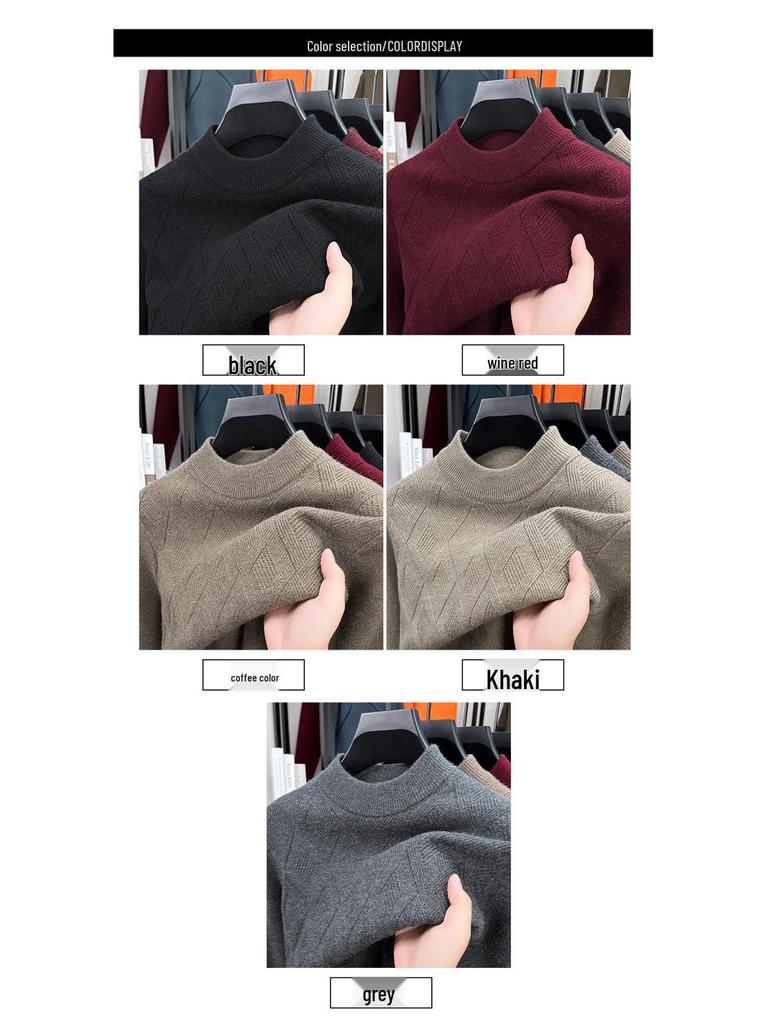 High-End Fashion Wool Pullover for Middle-Aged and Elderly Men - Thick, Warm Knit Sweater