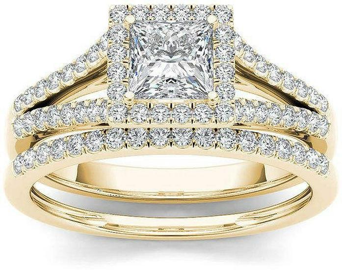 Anelli Coppia Placcati Oro con Zirconi - Gioielli Classici Europei e Americani