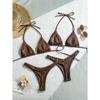 Retro Polka Dot and Solid Color Triangle Bikini Set