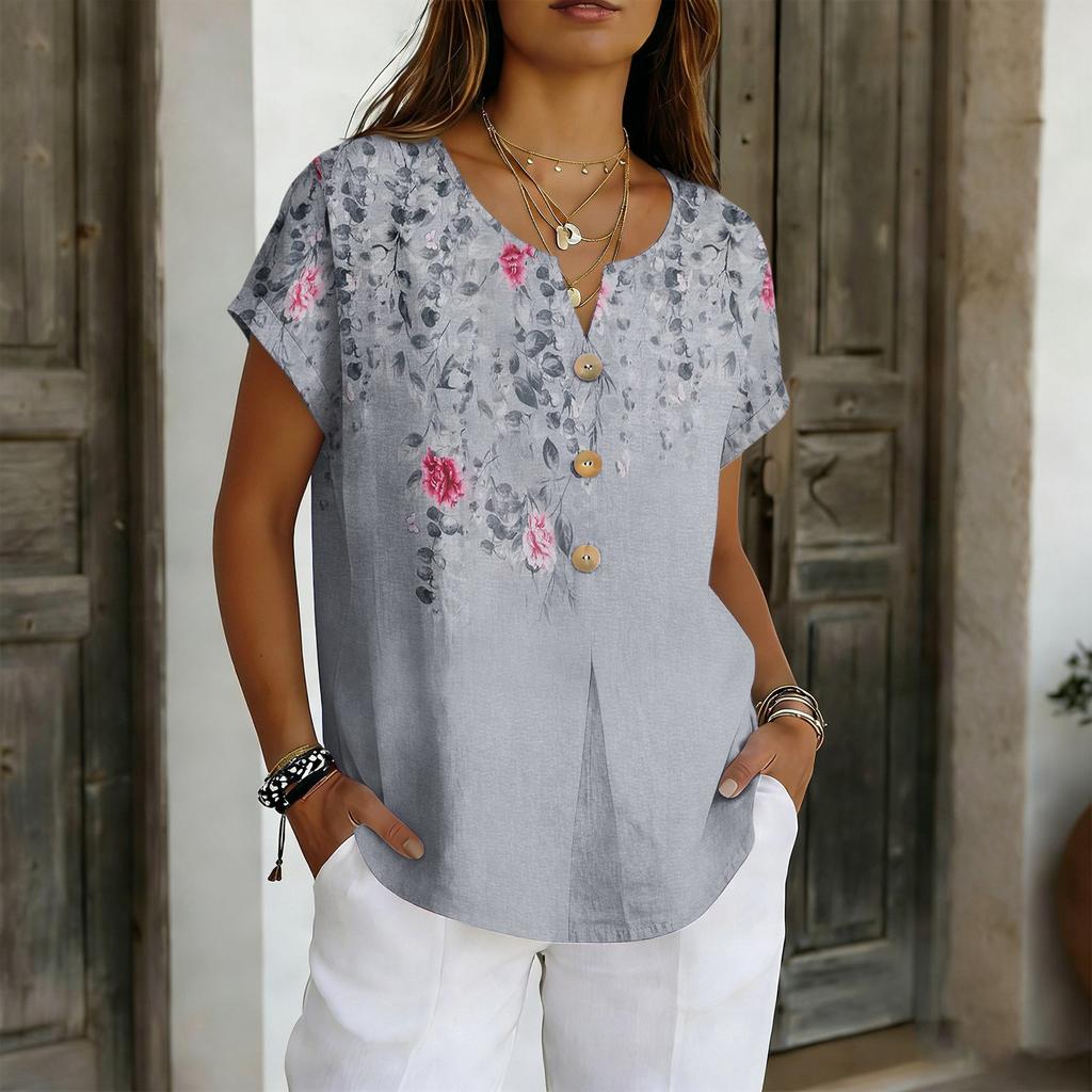 Women's Casual, Loose-Fit, And Stylish Short-Sleeve Cotton-Linen Top