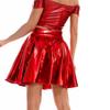 Women Shiny Metallic Flared Skater Skirts Faux Leather High Waist Pleated A-Line Mini Skirt for Disco Dance Clubwear