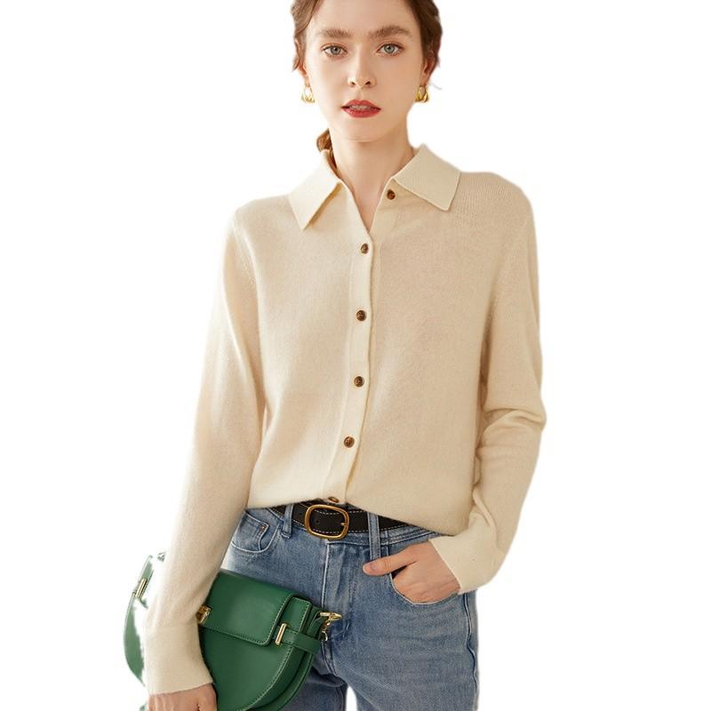 2024 Autumn/Winter Women's Slimming Cashmere Polo Collar Knit Cardigan