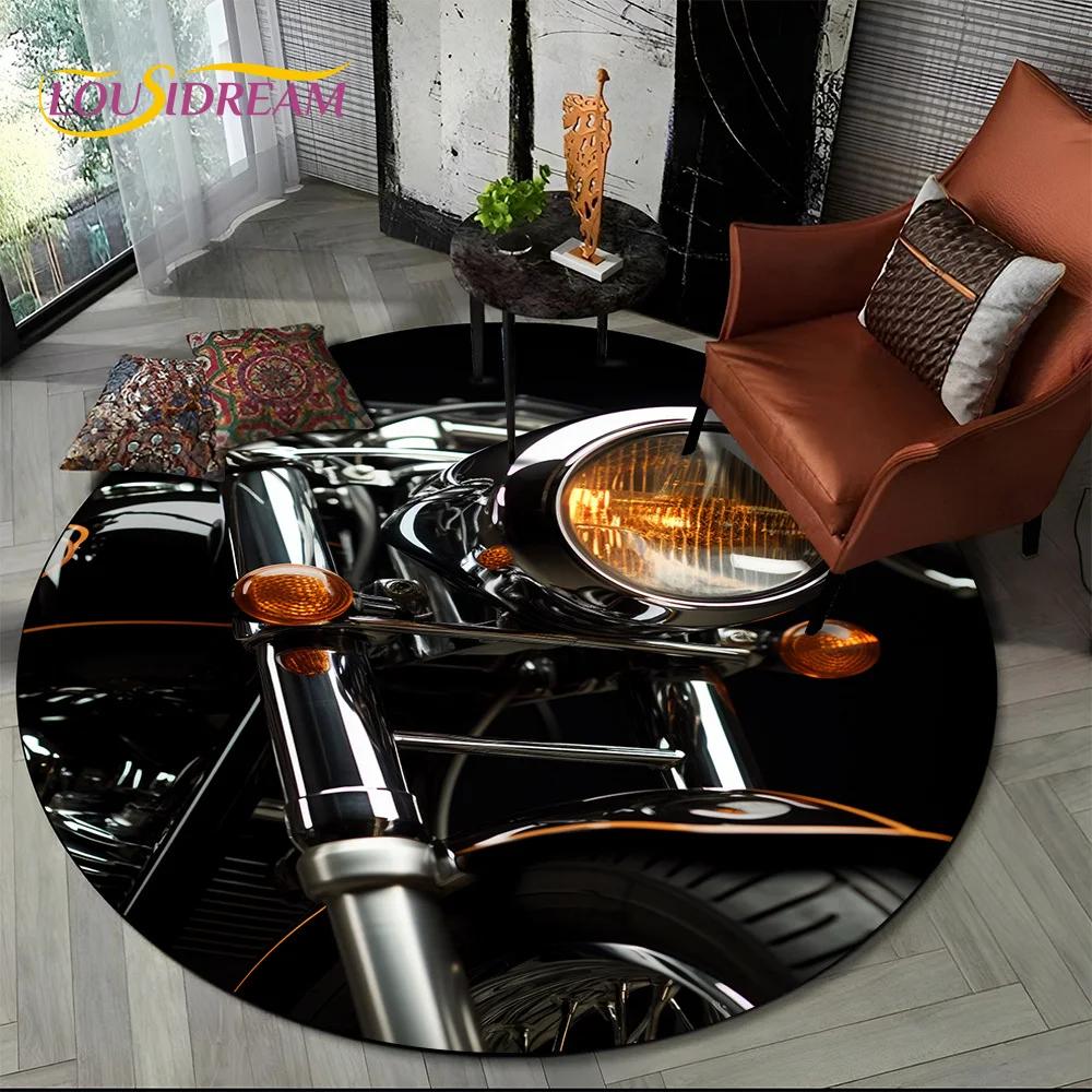 3D Retro Vintage Motorcycle Cartoon Round Area Carpet Rug for Living Room Bedroom Kid Playroom Decor,Pet Area Rug Non-slip Gift