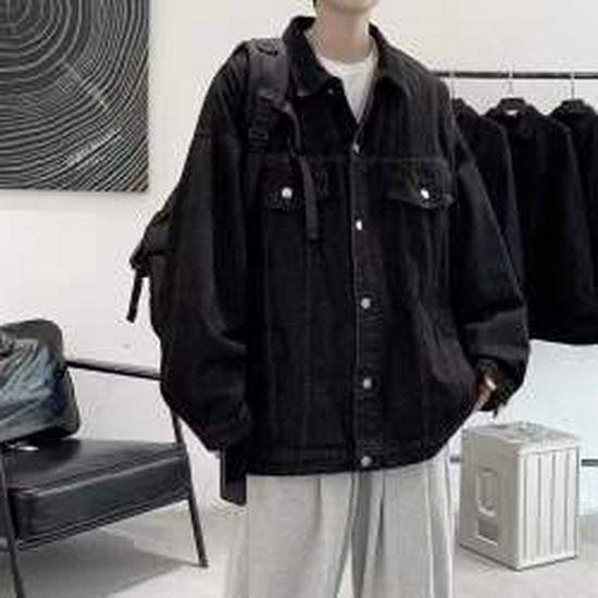 Men's Loose-Fit Denim Jacket: Casual and Trendy Korean Style with Splicing Design for Spring and Autumn