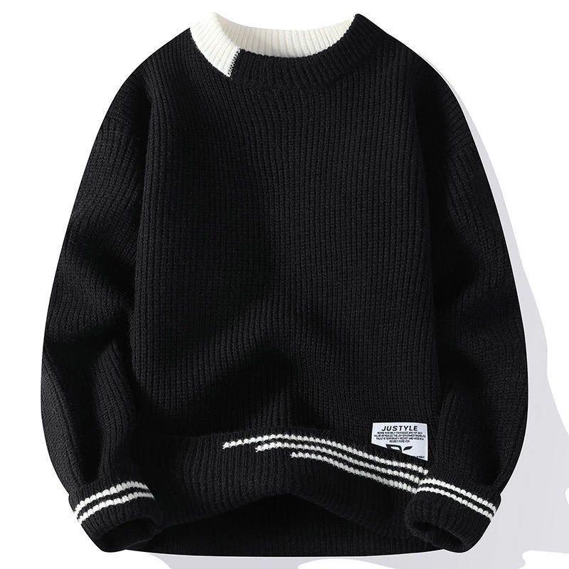 Men's Velvet Thick Knit Sweater - Autumn/Winter Round Neck Trendy Warmwear for Teen Students