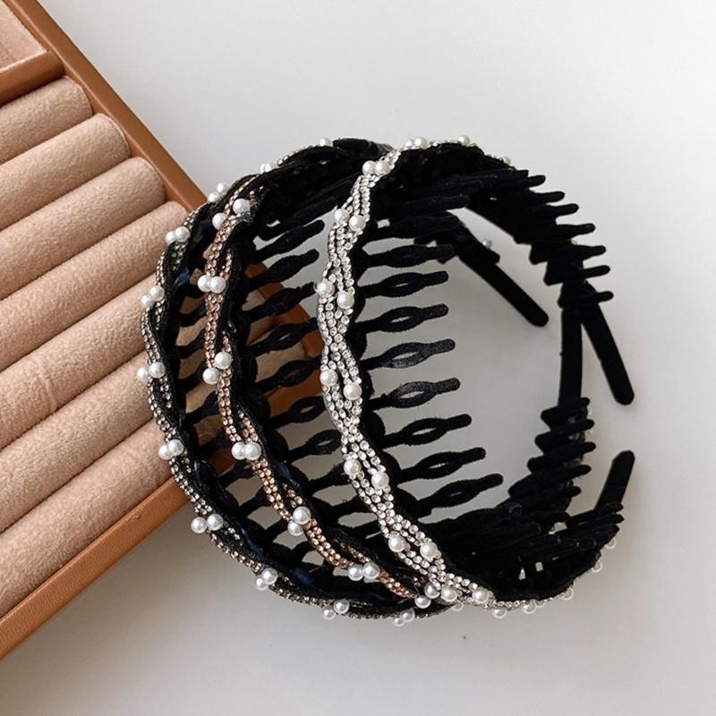 Sparkling Flocking Hairbands With Anti Slip Toothcomb, High Cranium Headdress For Women Hair Decoration 3 Piece Set