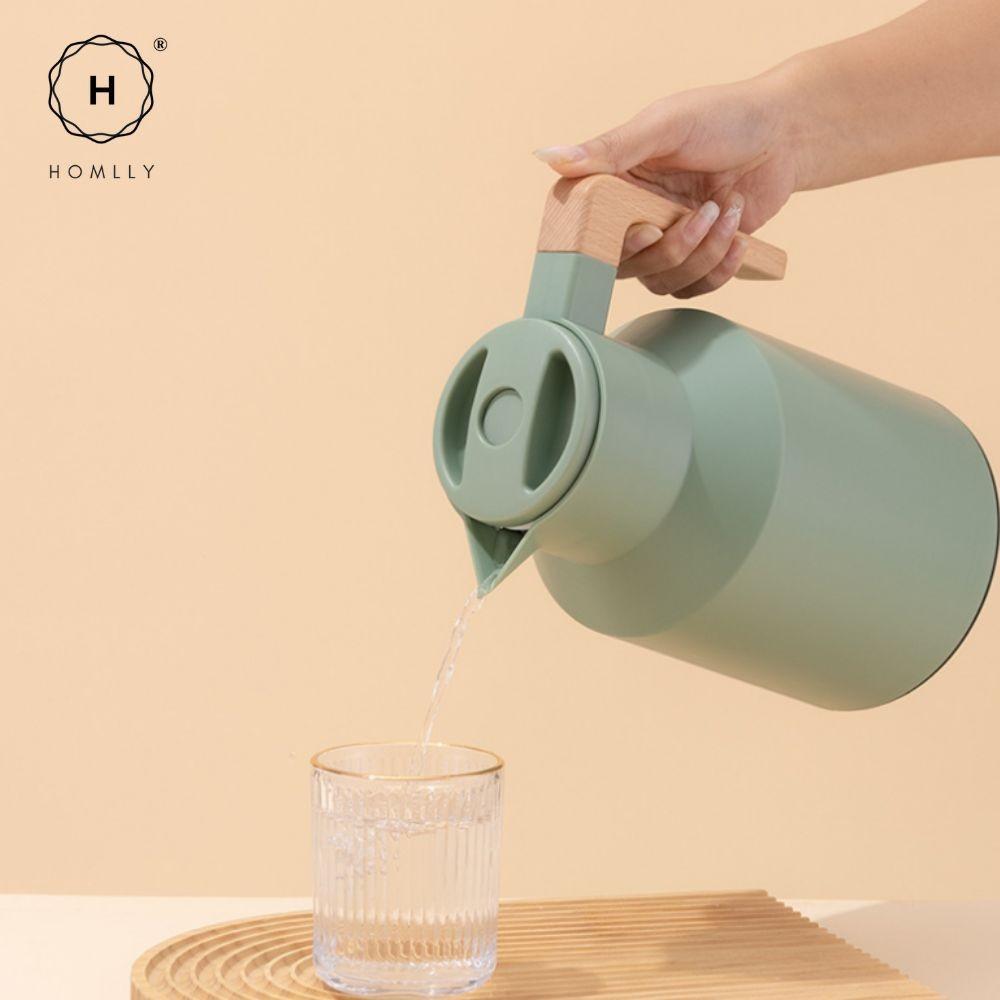Homlly Rutto Insulated Double Walled Carafe Thermal Flask With Wood Handle (1L)